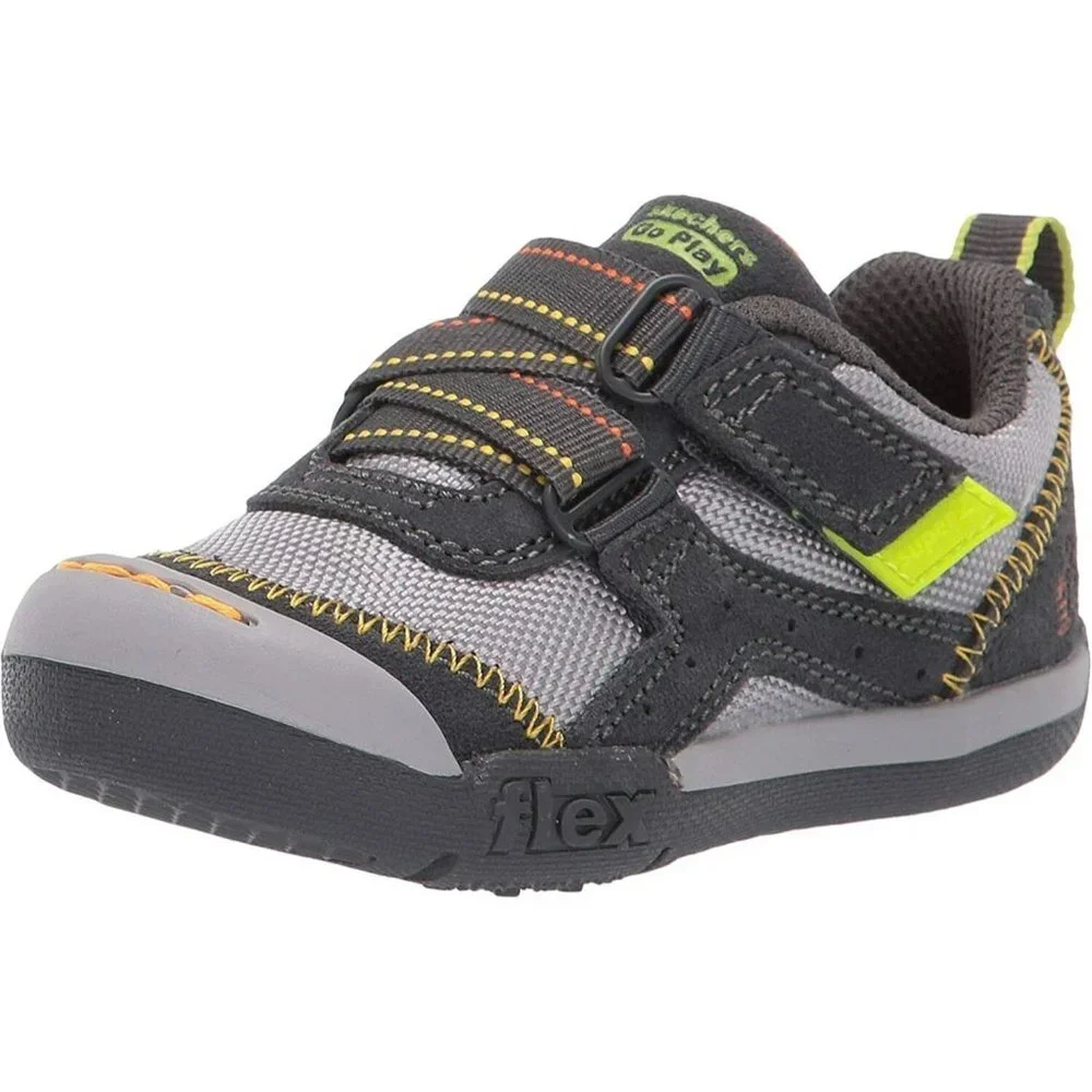 Skechers Baby Boys' Flex Play-Easy Pick Sneaker Charcoal/Grey 4 Medium Toddlers